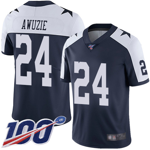 Men Dallas Cowboys Limited Navy Blue Chidobe Awuzie Alternate #24 100th Season Vapor Untouchable Throwback NFL Jersey